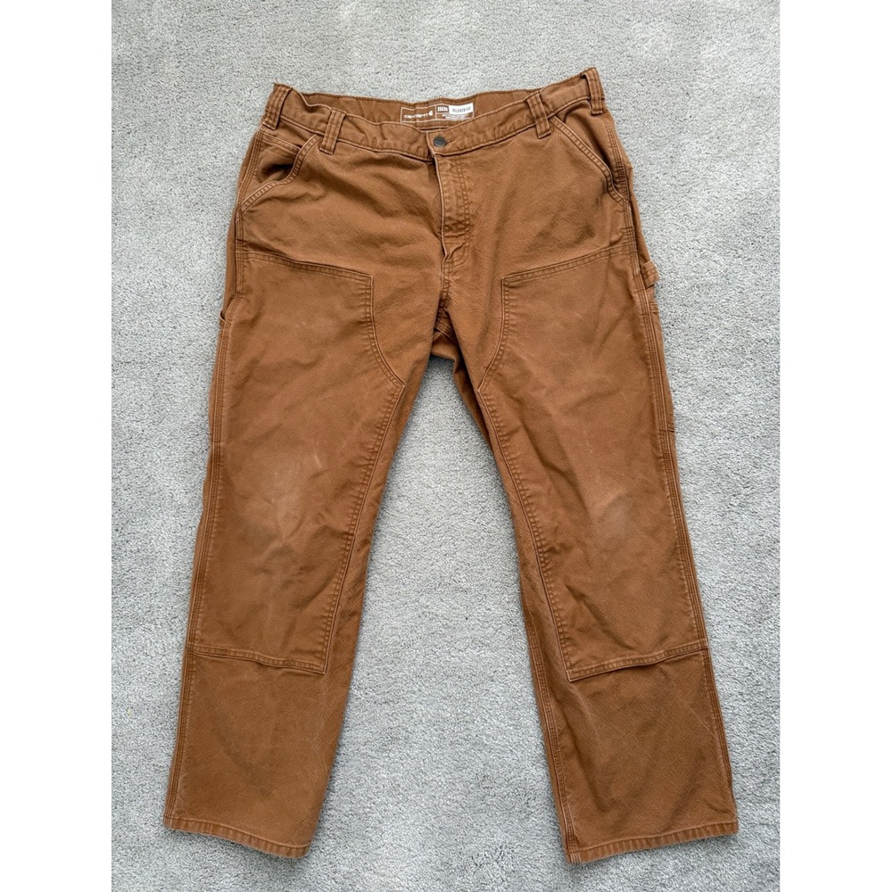 Carhartt Mens 38x30 Brown Double Knee Relaxed Fit Duck Canvas Work Pants